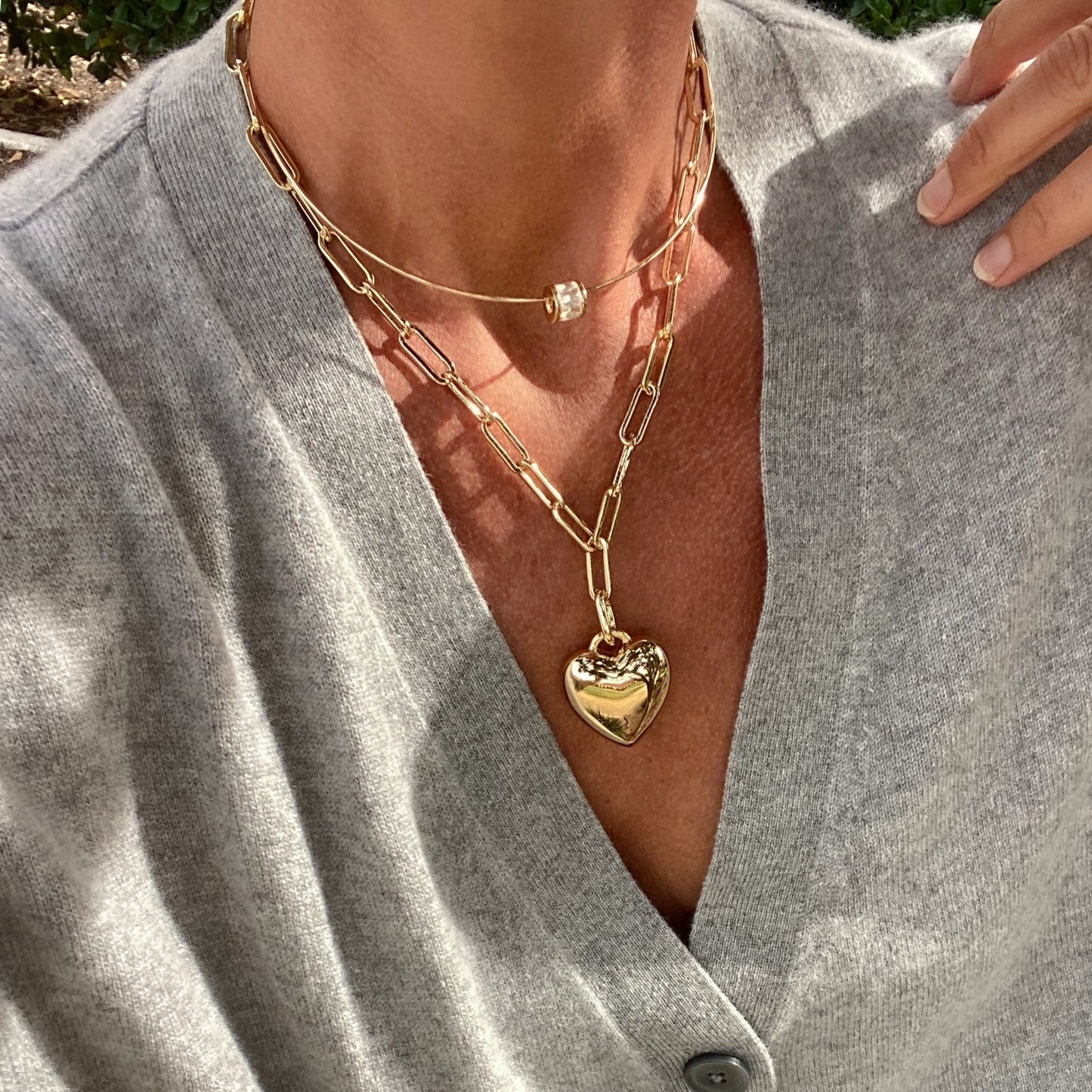 Aurelie Puffy Heart Link Necklace