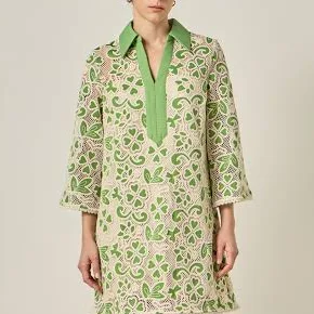 Embroidered Collar Mini Dress Pink/Green