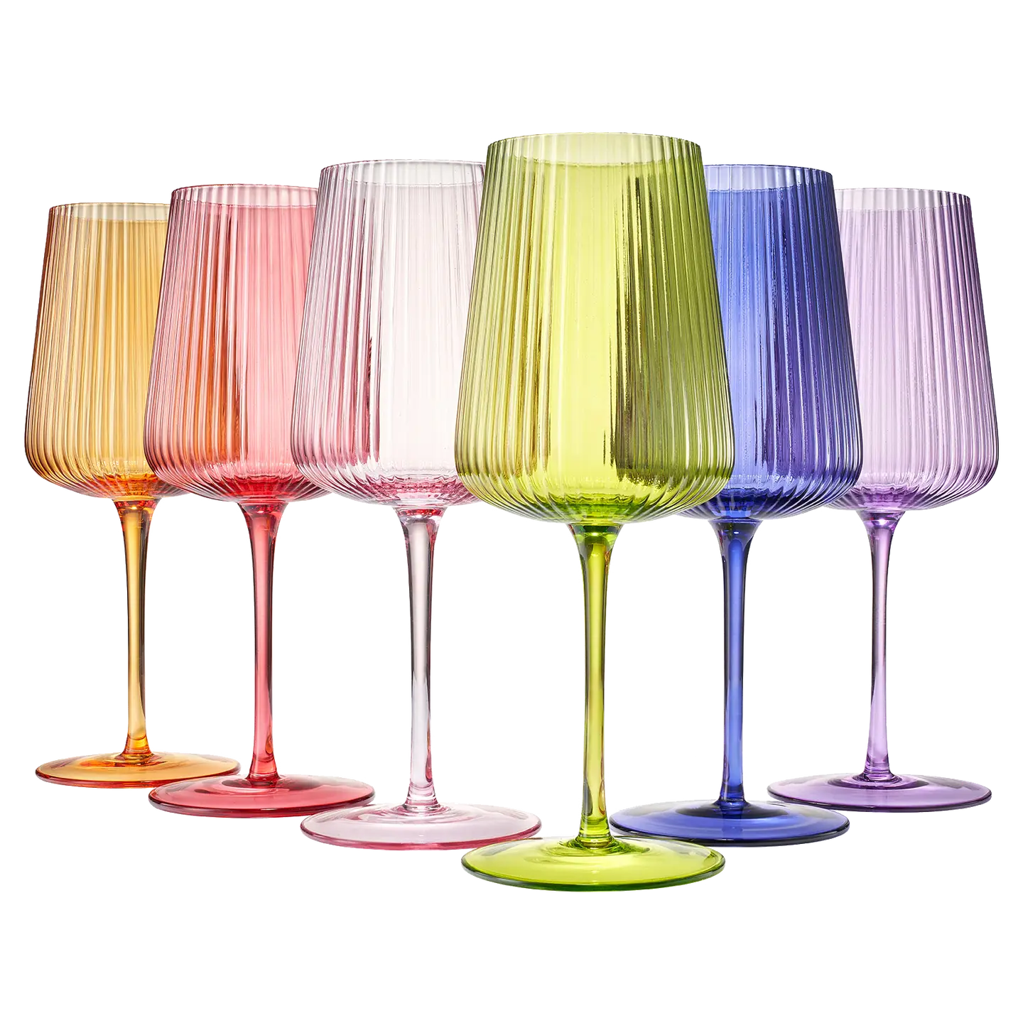 Ribbed Bright Colored Wine Glasses Set 6