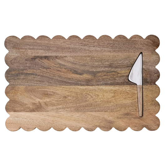 Wood Scalloped Board w/ Knife, 10x16