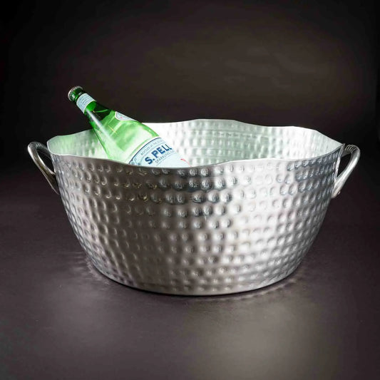 Hammered Round Silver Beverage Tub