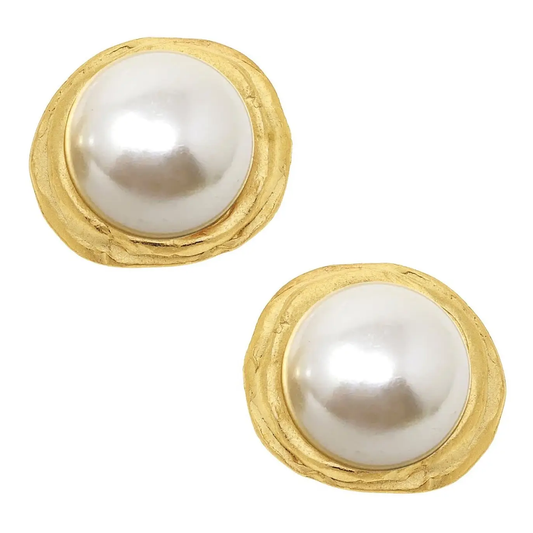 Classic Pearl Cab Studs, Gold