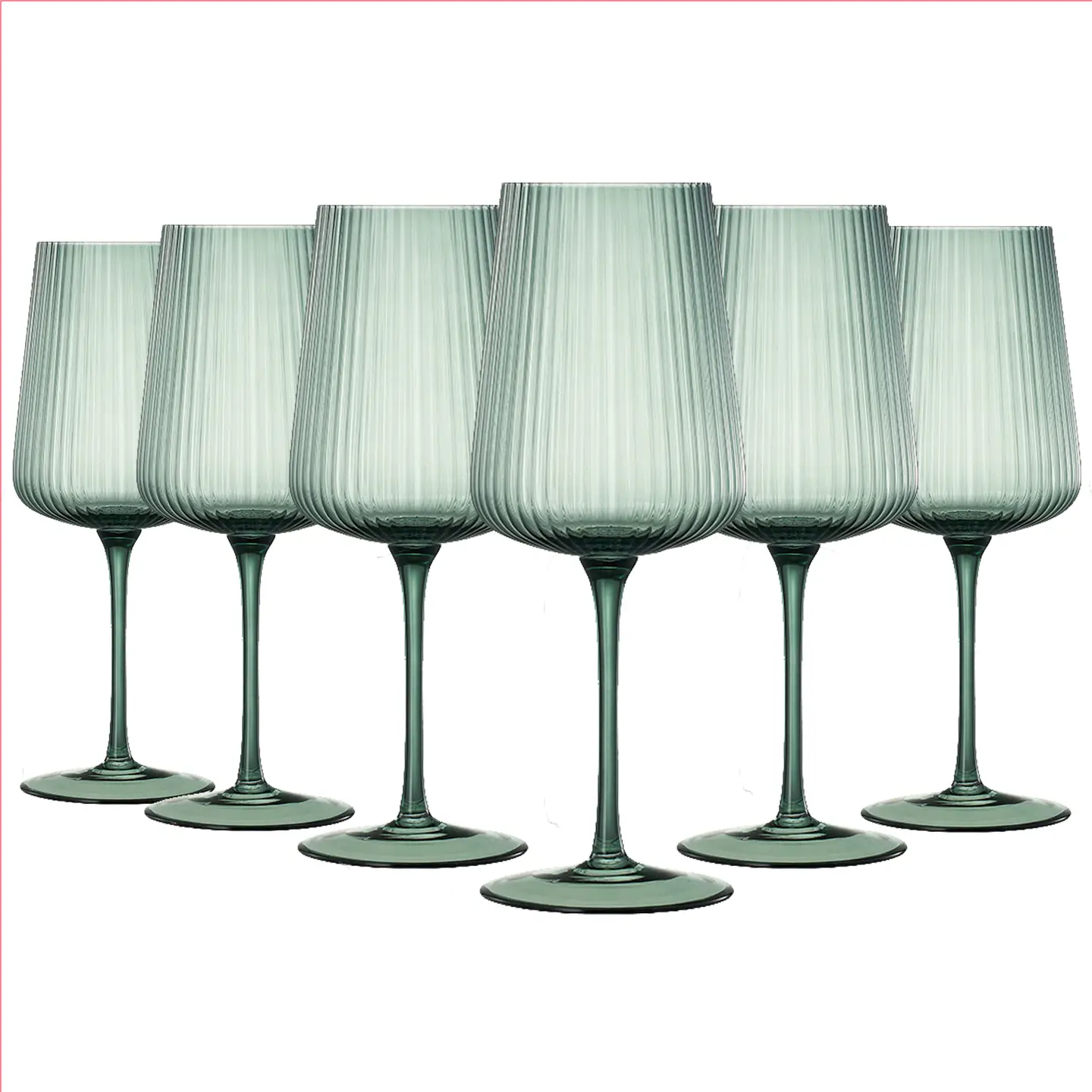 Ribbed Soft Green Wine Glasses Set 6