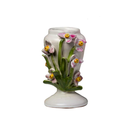 Vase Small White w/ Pink/ Yellow