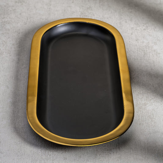 Black Oval Tray w/ Gold Border