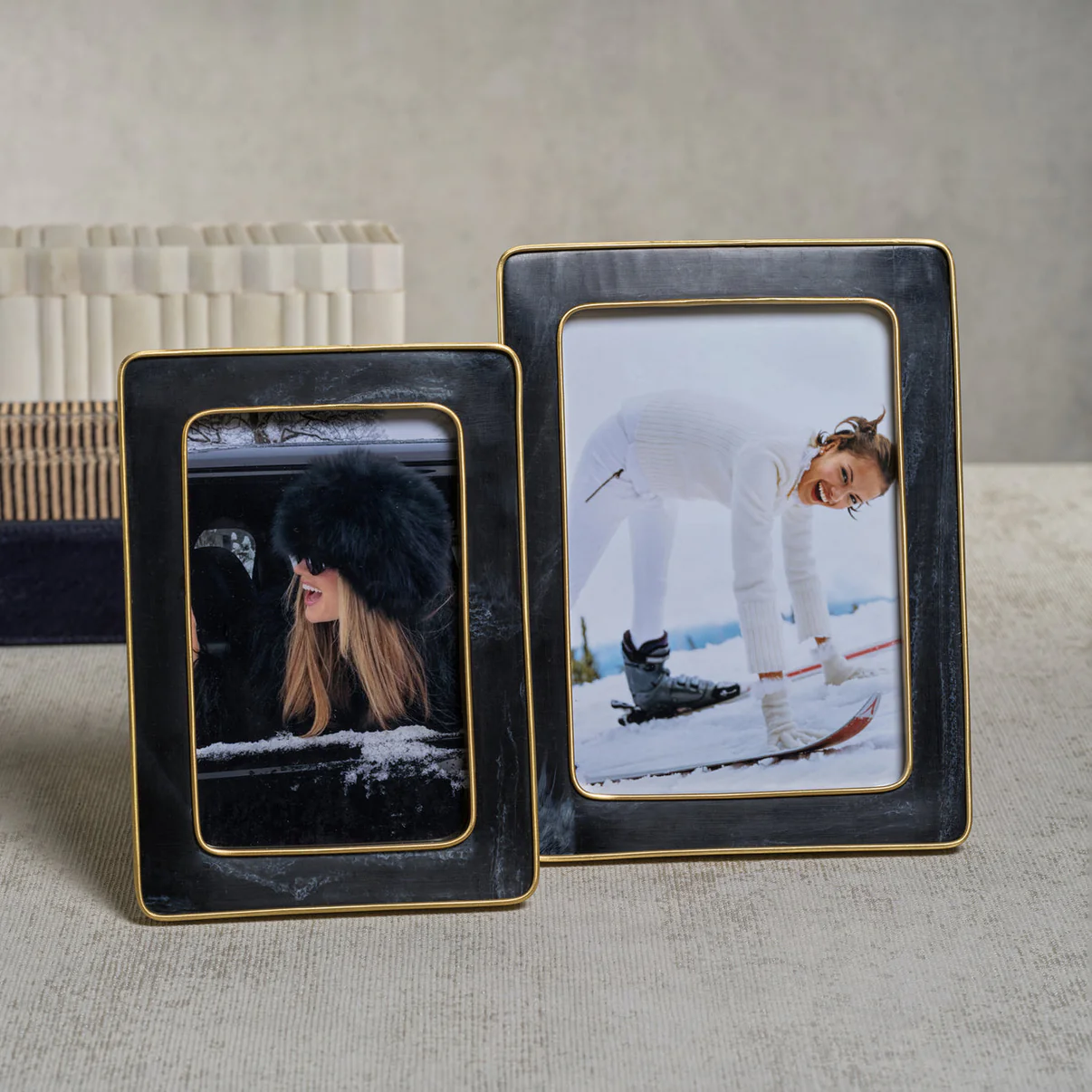 Black Photo Frame w/ Antique Brass