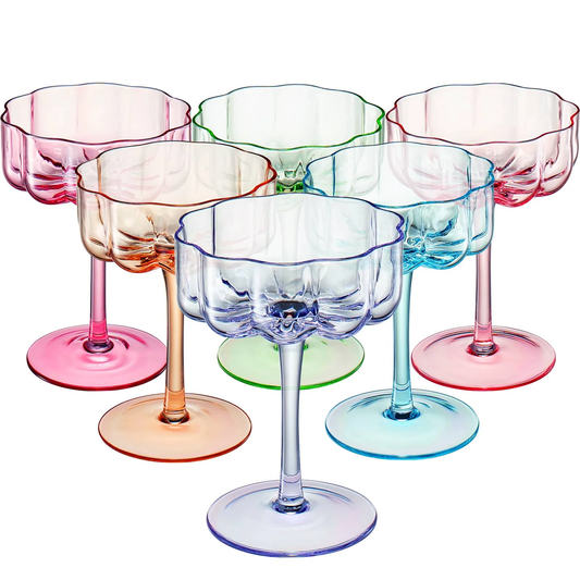 Flower Vintage Wavy Glass Coupe Set of 6