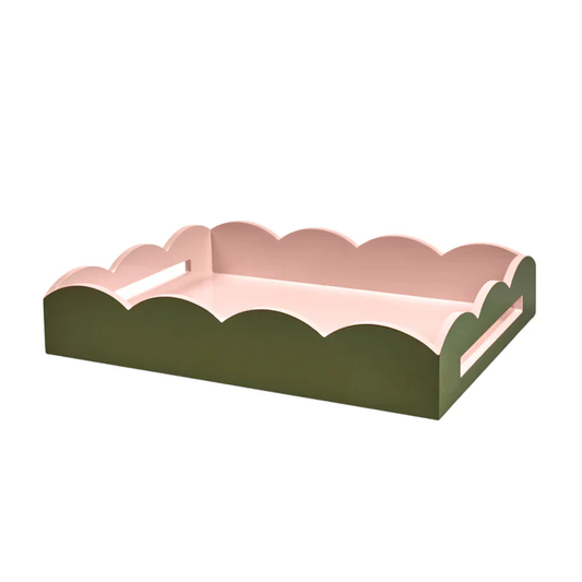 17x13 Scalloped Tray Khaki/Pink