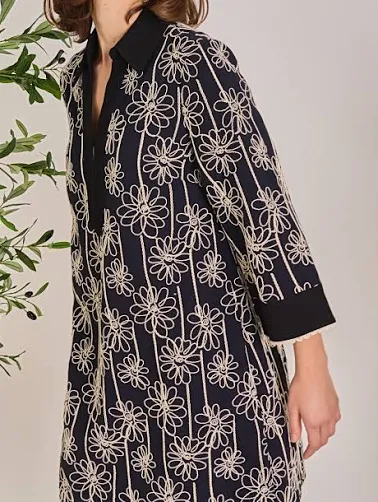 Floral Embr Collar Mini Dress Blk/Nat