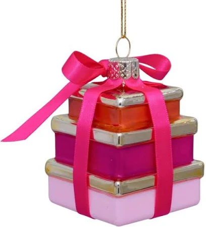 Gifts with Bow Glass Ornament