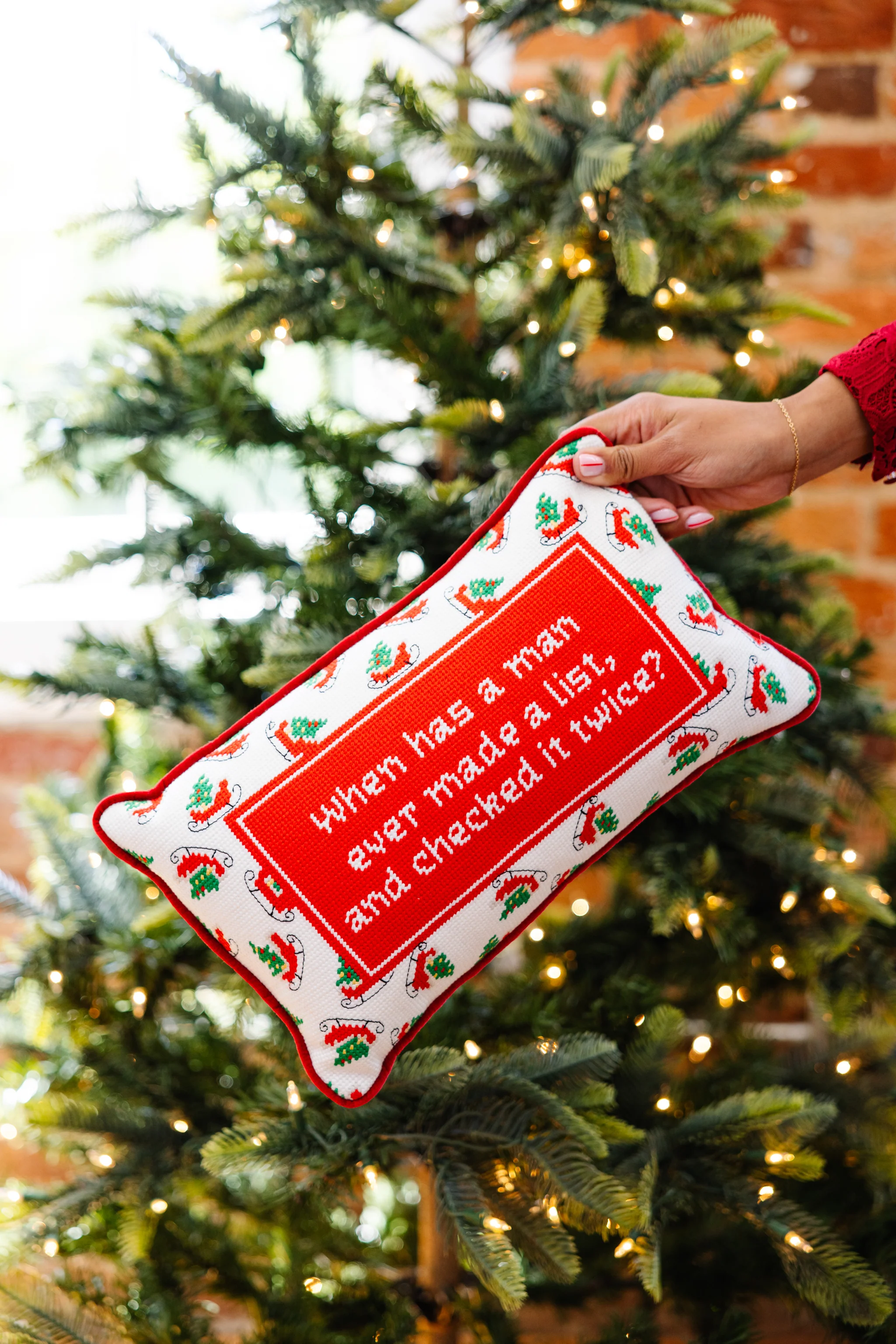 Check It Twice Needlepoint Pillow