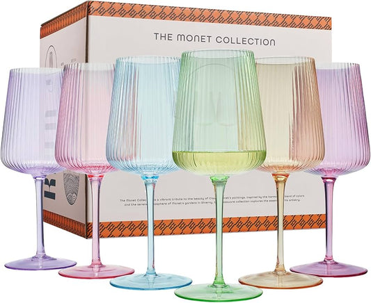 Khen Rippled Bright Colored Wine Glasses Set of 6