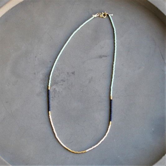 Lithe Beaded Necklace w/ Navy and Mint 16"