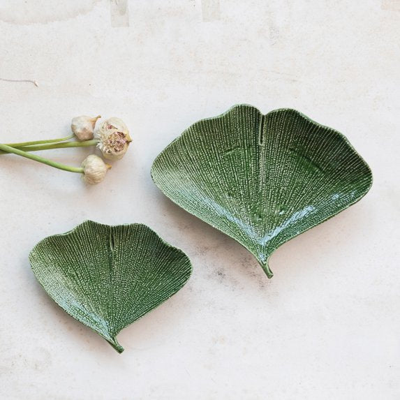 Gingko Leaf Shaped Plates Green, S/2