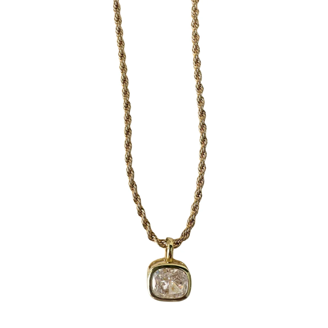Beverly Necklace - Gold w/ Square Charm 16"