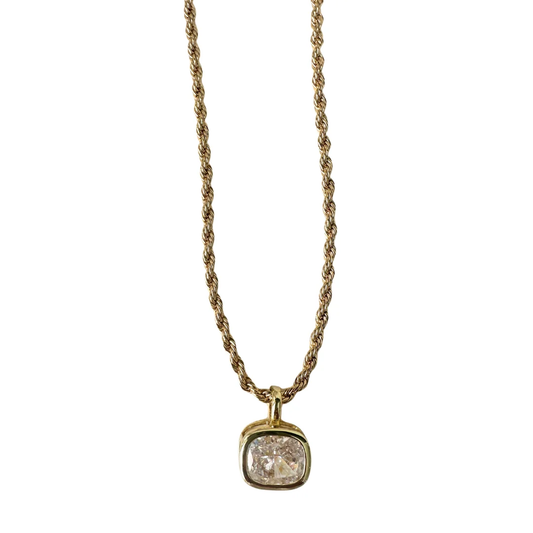 Beverly Necklace - Gold w/ Square Charm 16"