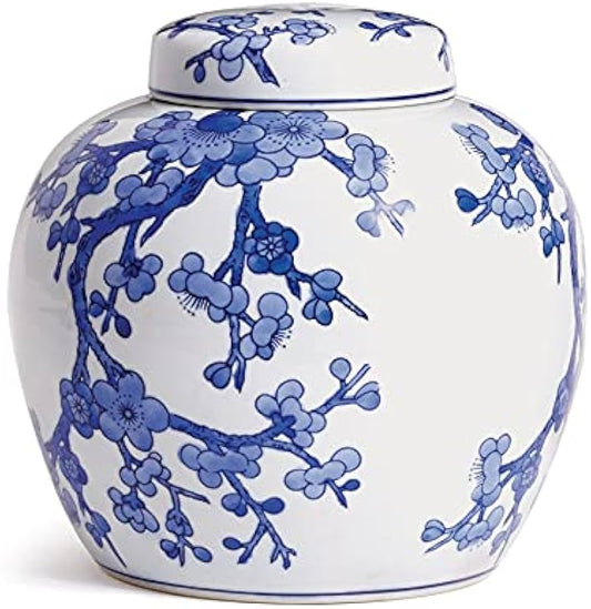 Blue and White Lidded Ginger Jar, Empress