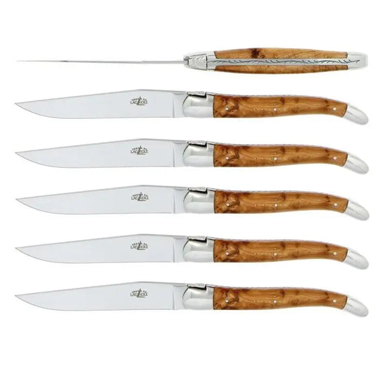 Laguiole Juniper Knives Set / 6 Shiny Stainless Steel