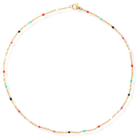 Gwen Colorful Dainty Enamel Beaded Necklace GOLD