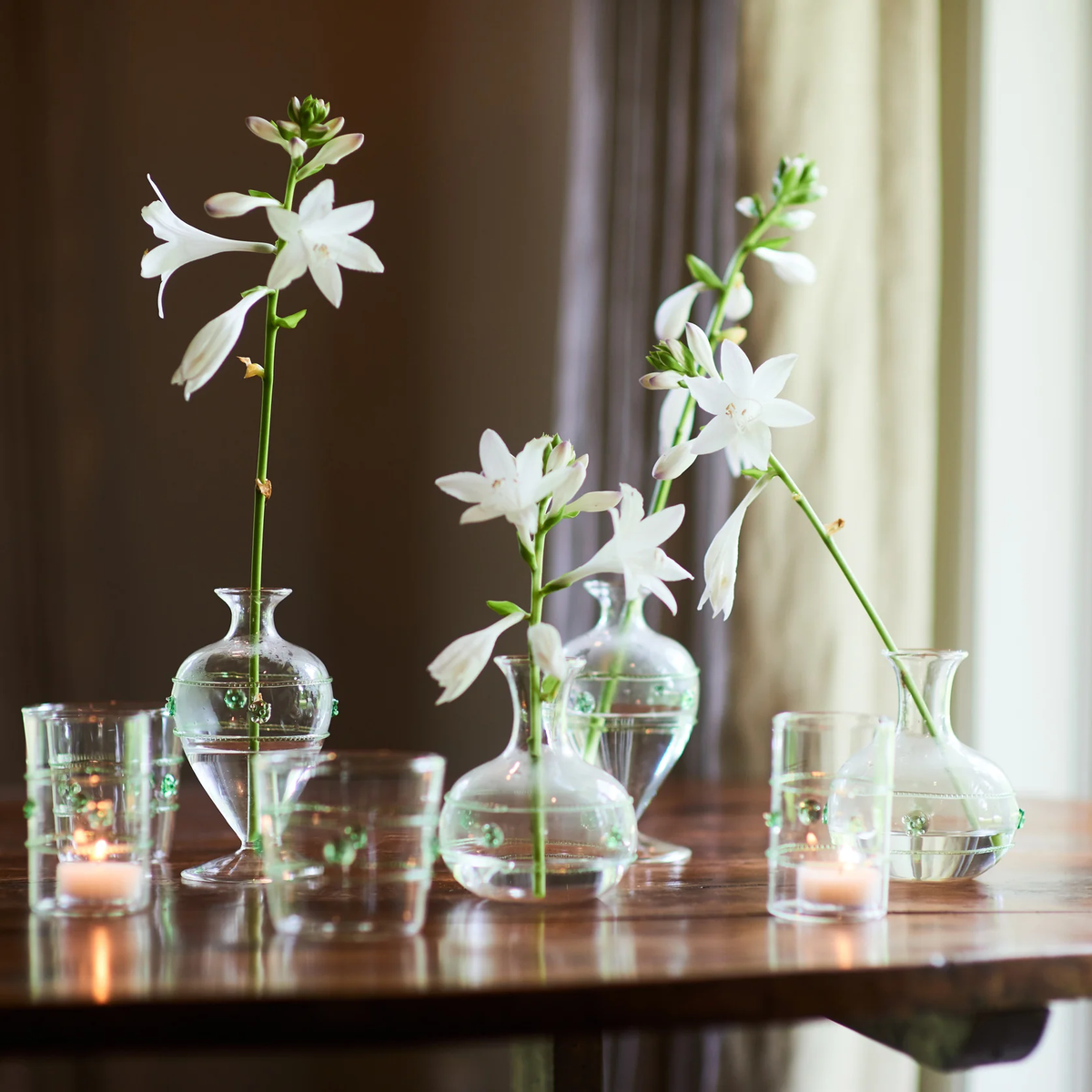 Bud Vases w/ Green Set 4