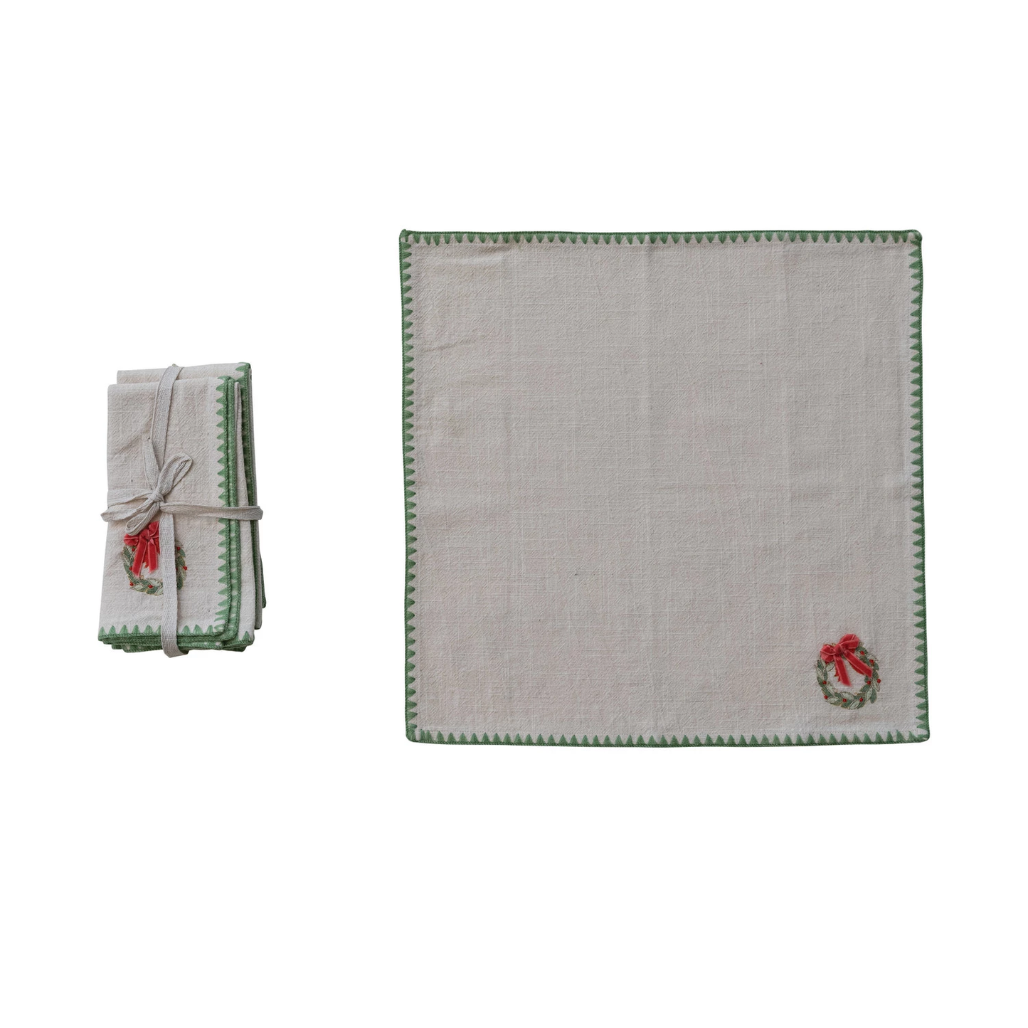 Napkins with Embroidered Wreath, Set/4