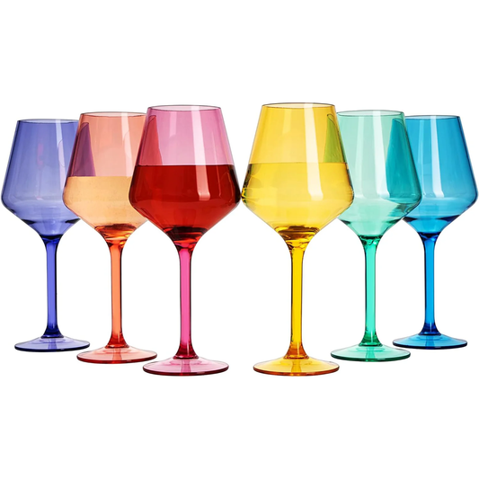 Colored Acrylic Stemmed Wine Glasses Set of 6