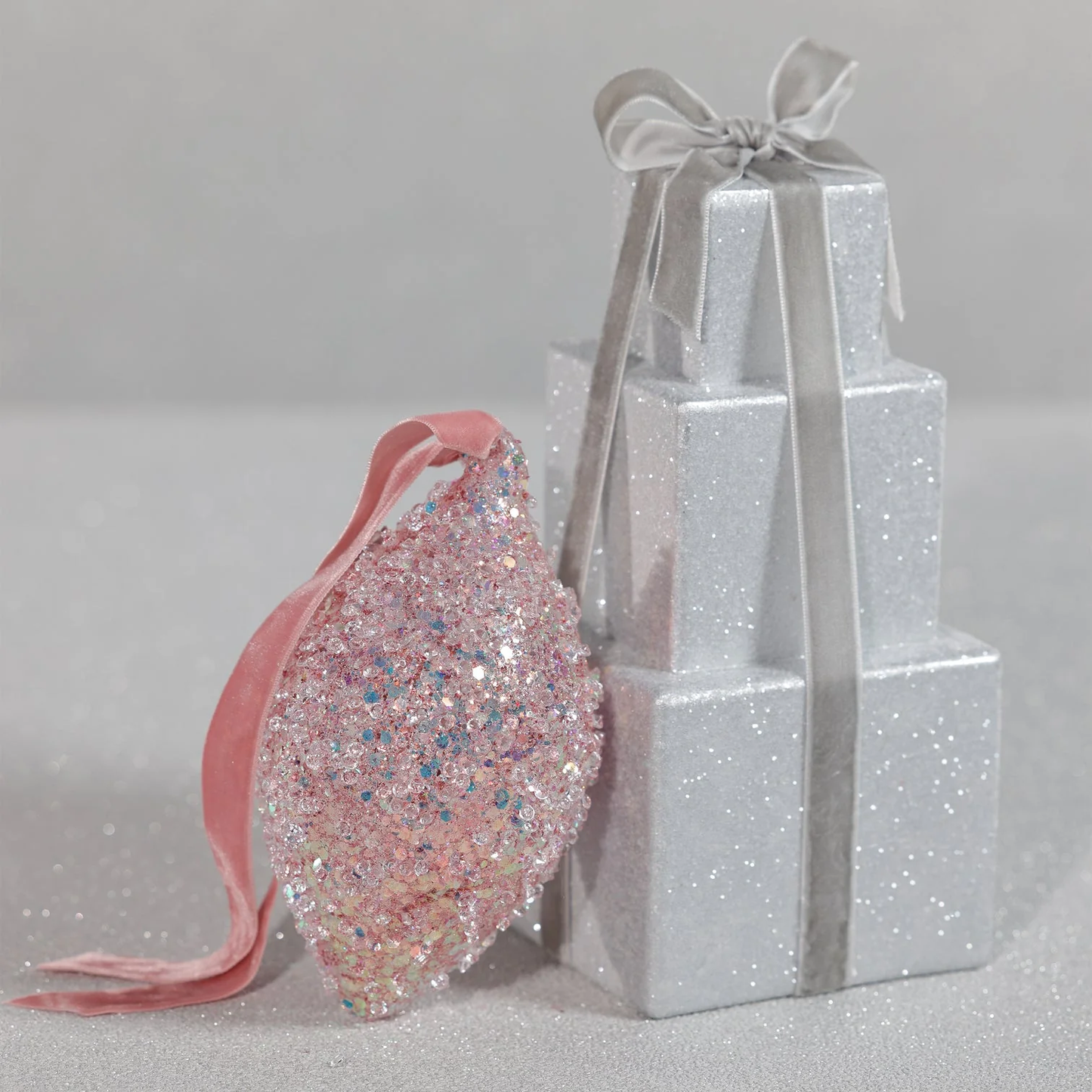 Beaded Tear Drop Glass Ornament Pink