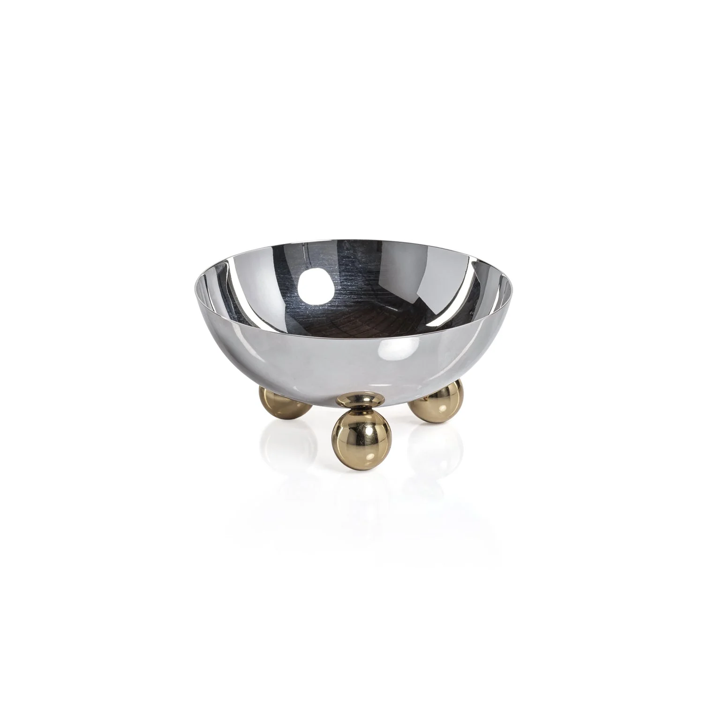 Polished Nickel Condiment Bowl W/Gold Feet